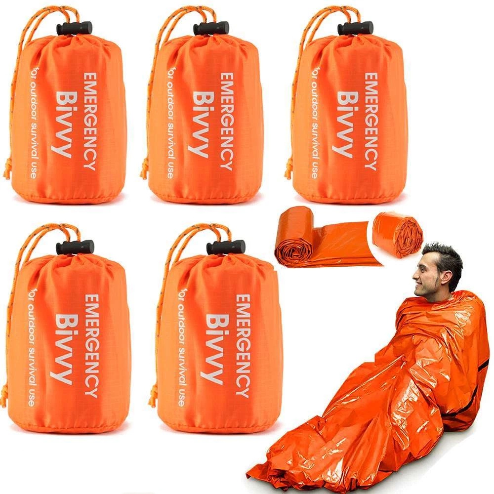 Bivy Bag Emergency - 1-5 แพ็คถุงนอนฉุกเฉินผ้าห่มกันความร้อนกันน้ำอุปกรณ์เอาตัวรอดกลางแจ้ง