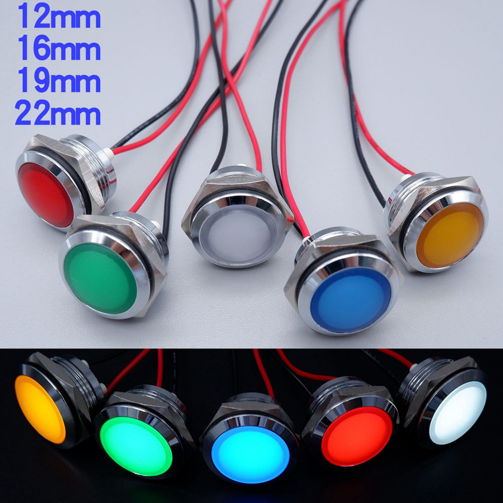 Signal Panel Orange - ไฟแสดงสถานะแอลอีดีโลหะ12มม. 16มม. 19มม. 22มม. กันน้ำทรงกลมโคมไฟสีแดงสีน้ำเงินสีเขียวสีส้มแผงสีขาว12V