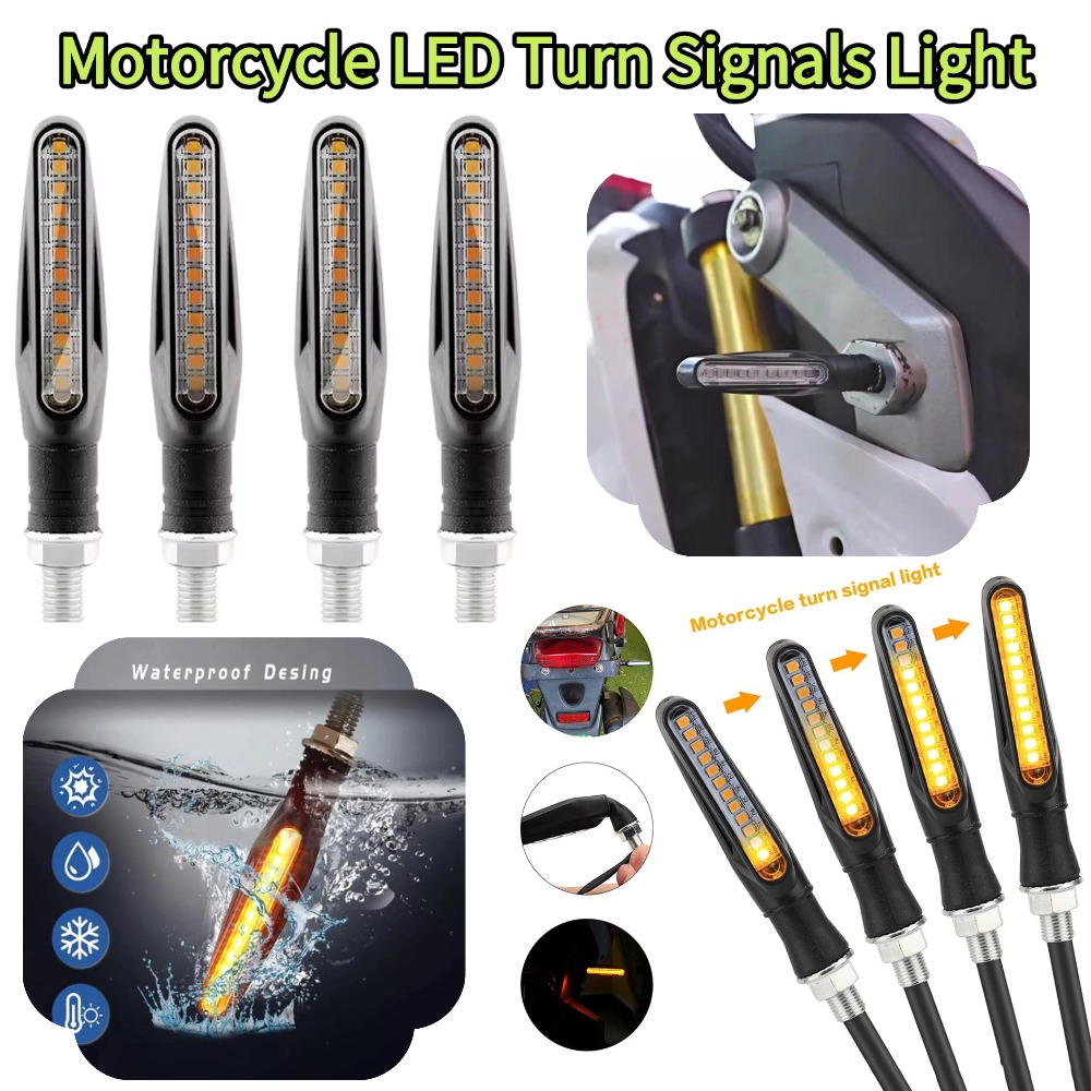 Sos Light Strobe - 2PCS ไฟเลี้ยว LED สากลสำหรับรถมอเตอร์ไซด์สีเหลืองอำพันกระพริบไฟวิ่งกลางวัน 12V โคมไฟรถจักรยานยนต์