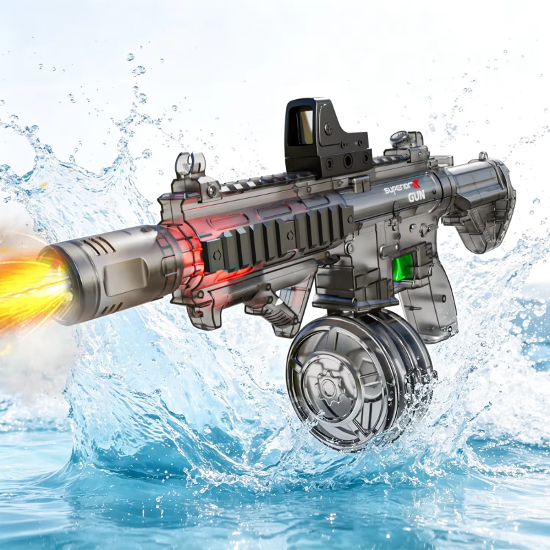 Sos Light Strobe - ปืนฉีดน้ำไฟฟ้าจำลองการยิงพร้อมไฟ LED กระพริบสำหรับเด็ก ปืนฉีดน้ำอัตโนมัติพร้อมควัน ของเล่นกลางแจ้งสำหรับฤดูร้อน