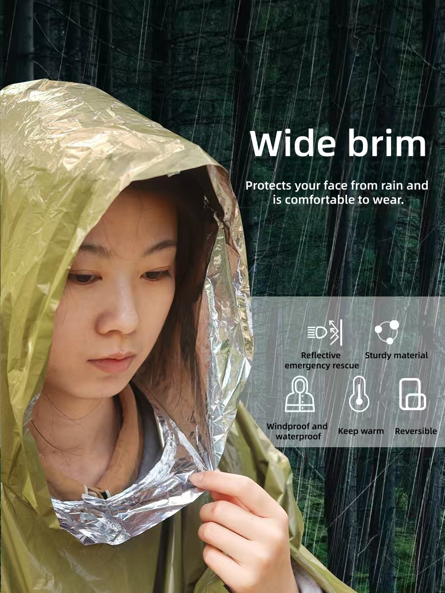 Survival Blanket Reflective - เสื้อกันฝนฉุกเฉินแบบพกพาสำหรับกิจกรรมกลางแจ้ง ผ้าหนา สะท้อนแสง กันลม กันน้ำ อเนกประสงค์