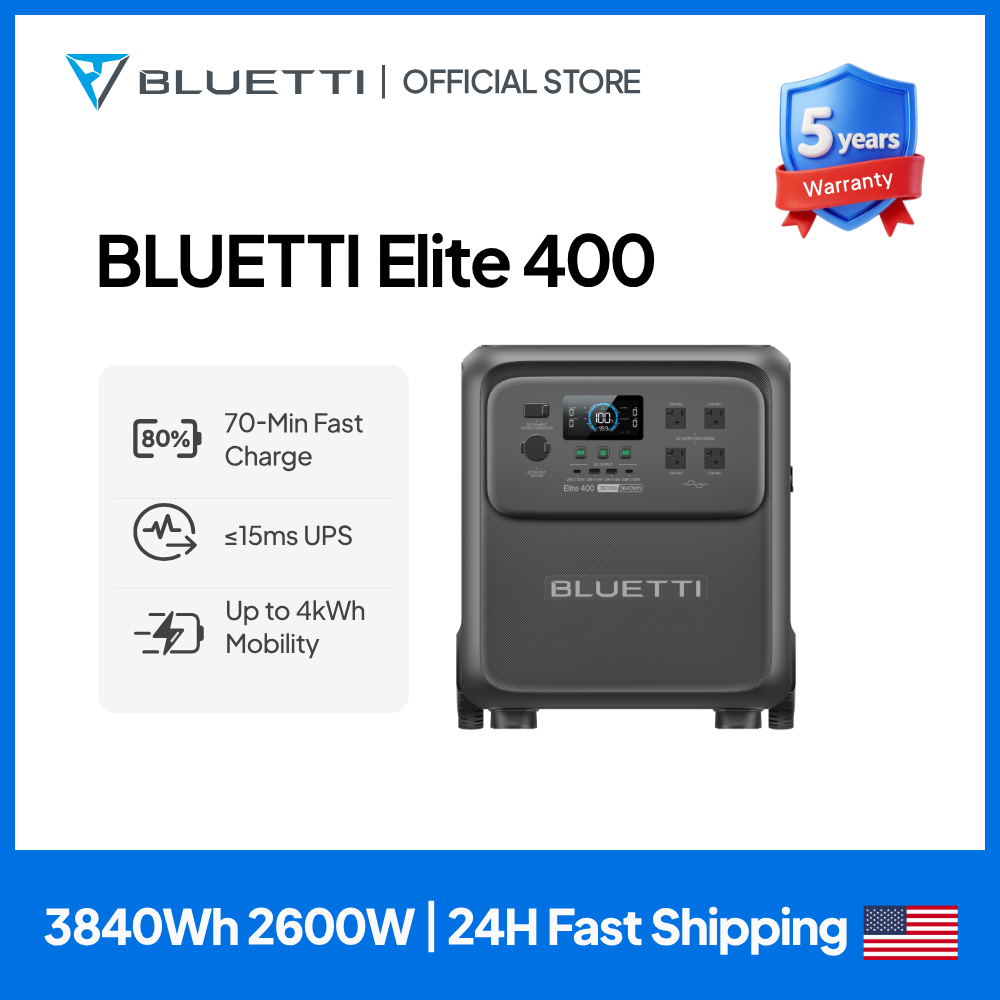 Solar Emergency Charger - BLUETTI Elite 400 2600W 3840Wh สถานีพลังงานแสงอาทิตย์ความจุขนาดใหญ่พิเศษ