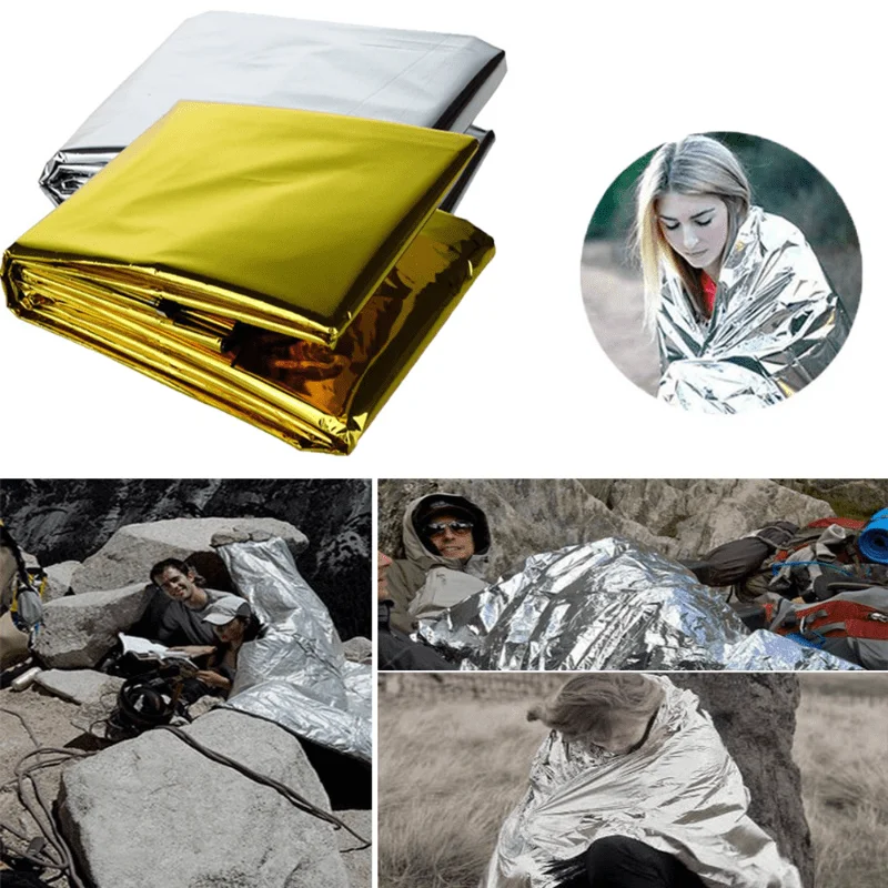 Survival Blanket Reflective - 1 ชิ้น ผ้าห่มปฐมพยาบาลแบบพกพาสำหรับการเอาชีวิตรอดกลางแจ้ง ผ้าห่มกันแดด ผ้าห่มฉนวนกันความร้อน ผ้าห่มสะท้อนแสงสำหรับการตั้งแคมป์และการเดินป่า