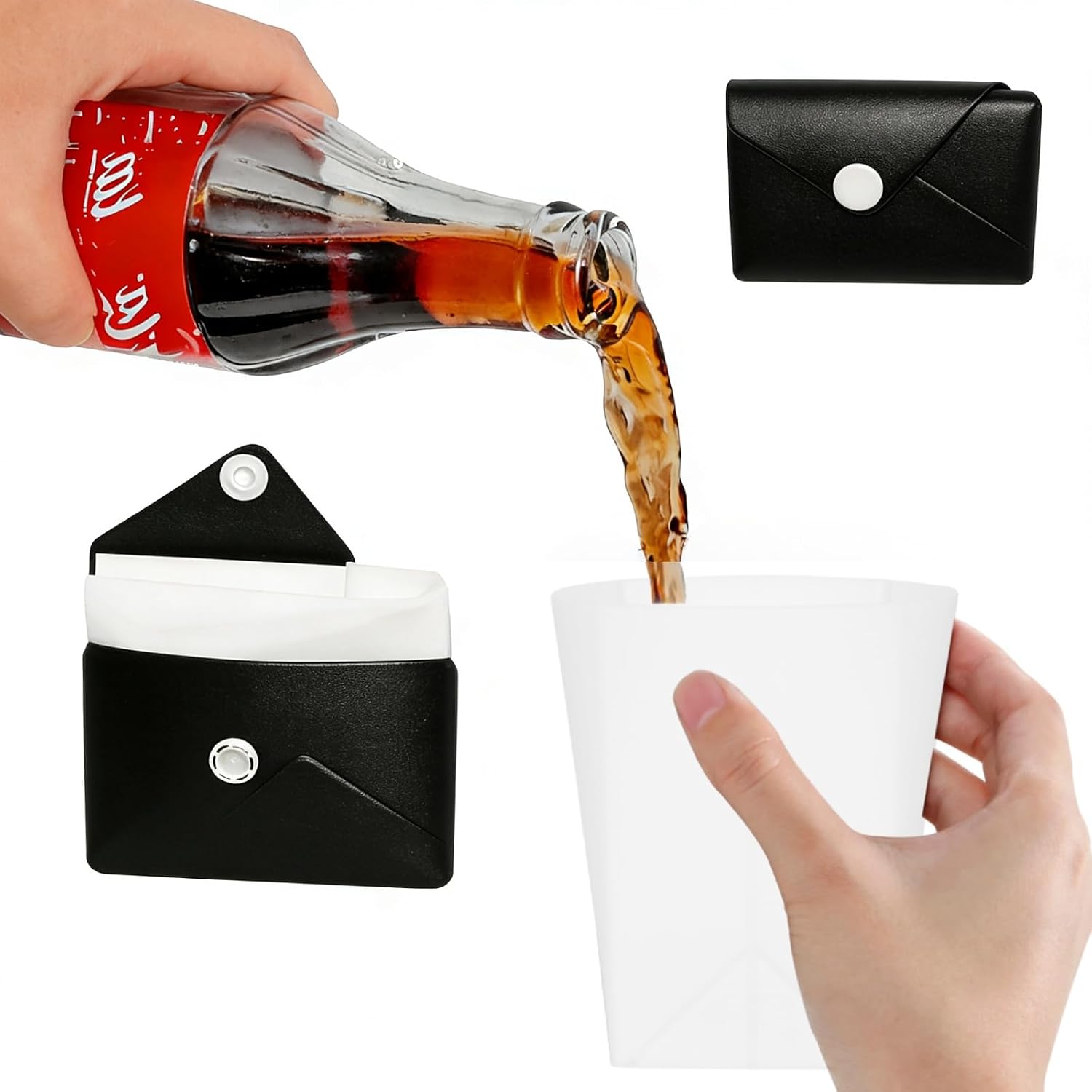 Water Bag Collapsible - แก้วน้ำพับได้ซิลิโคนแบบพกพา พร้อมกระเป๋าใส่การ์ด - แก้วน้ำแบบพับเก็บได้ ป้องกันการรั่วซึม ใช้ซ้ำได้